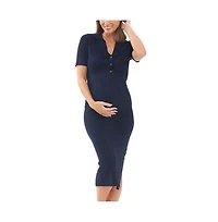 Ripe Maternity Maddy Rib Knit Polo Nursing Dress Navy