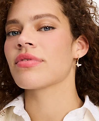 Kate Spade New York Gold-Tone Cubic Zirconia & Mother-of-Pearl Butterfly Charm Huggie Hoop Earrings