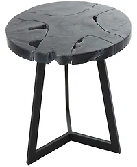 Rosemary Lane 24" x 24" x 22" Teak Wood Geometric Handmade Live Edge Black Metal Base Accent Table