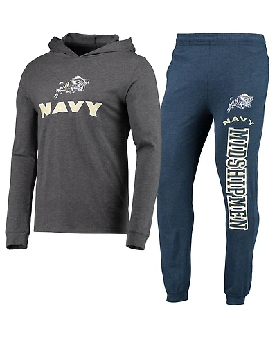 Men's Concepts Sport Navy, Heather Charcoal Navy Midshipmen Meter Long Sleeve Hoodie T-shirt and Jogger Pajama Set