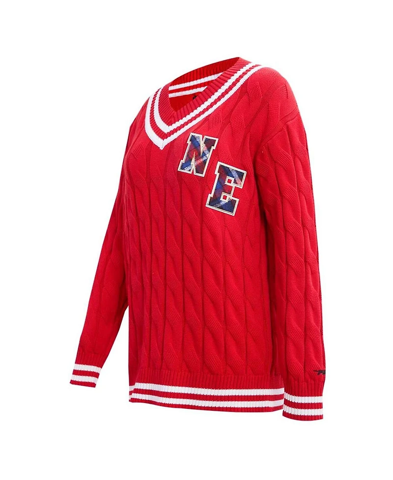 Women's Pro Standard Red New England Patriots Prep V-Neck Pullover Sweater