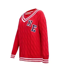 Women's Pro Standard Red New England Patriots Prep V-Neck Pullover Sweater