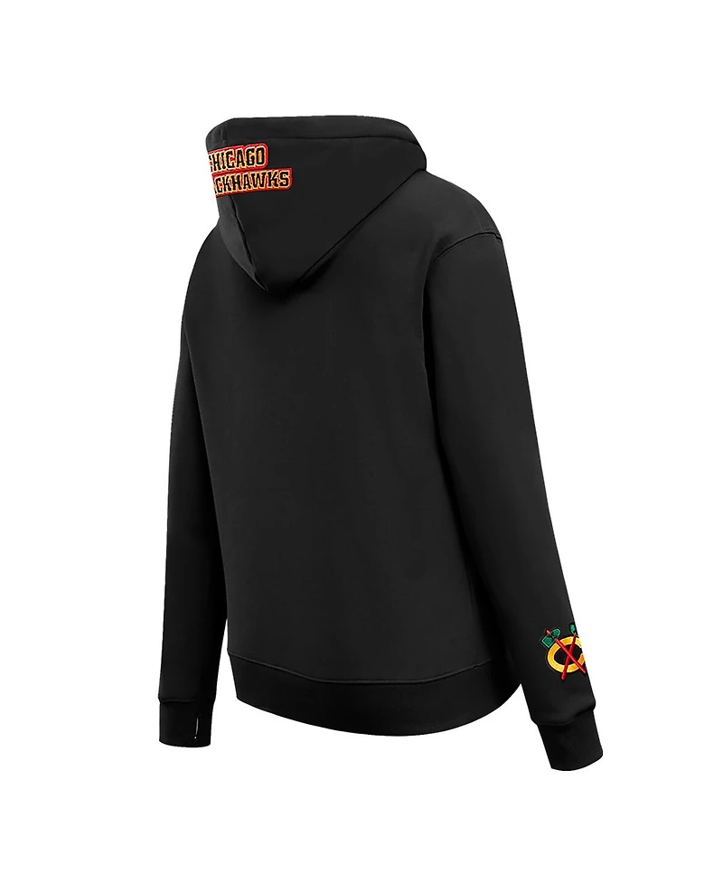 Women's Pro Standard Black Chicago Blackhawks Classic Chenille Pullover Hoodie
