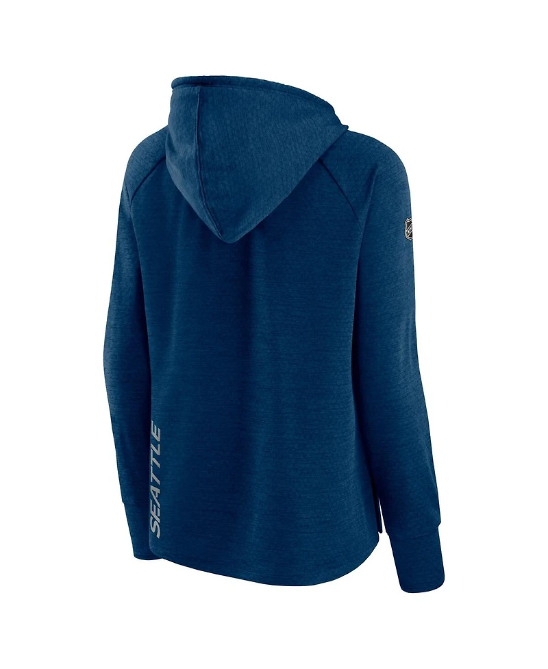 Women's Fanatics Heather Deep Sea Blue Seattle Kraken Authentic Pro Pullover Hoodie
