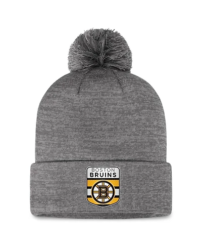 Men's Fanatics Gray Boston Bruins Authentic Pro Home Ice Cuffed Knit Hat with Pom