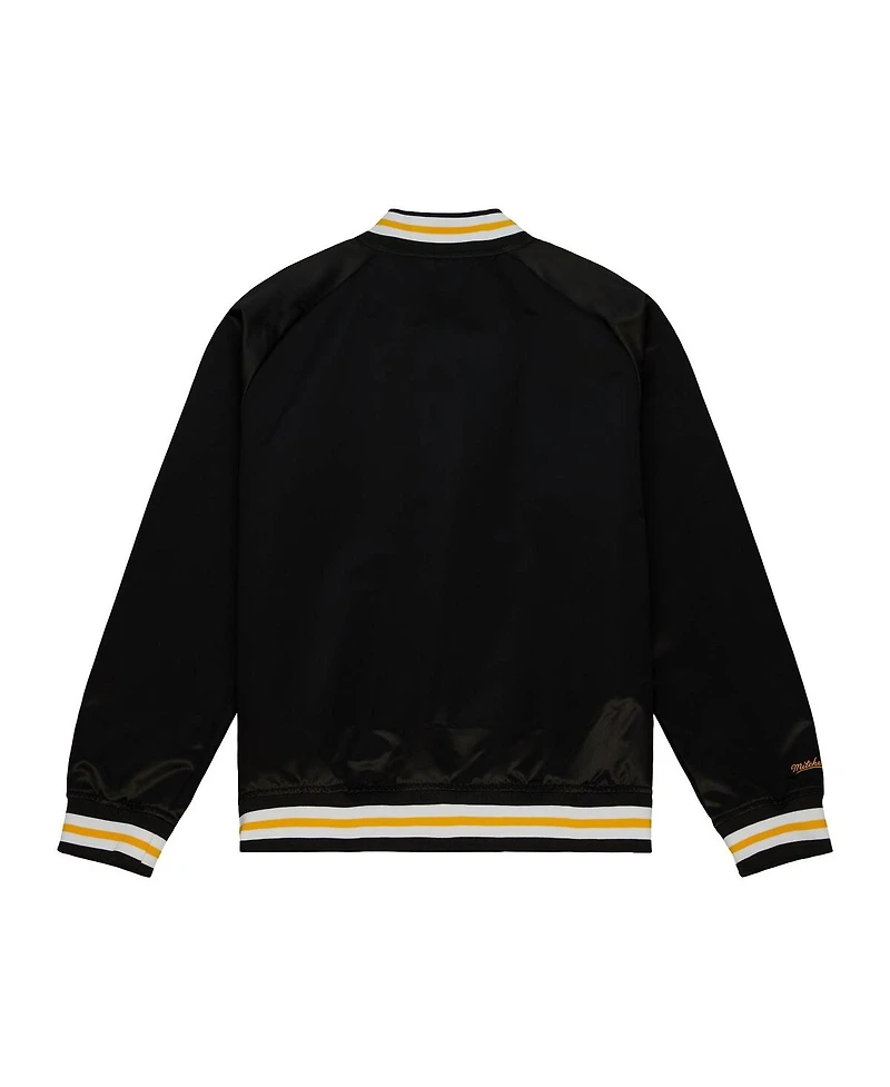 Men's Mitchell & Ness Black Boston Bruins 100th Anniversary Satin Raglan Full-Snap Jacket