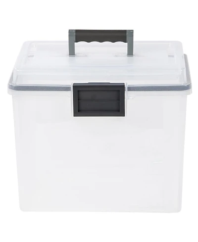 Iris Usa 19 Qt. Weatherpro Plastic Office Storage Portable Letter Size File Box with Organizer-Lid and Seal and Secure Latching Buckles, Clear