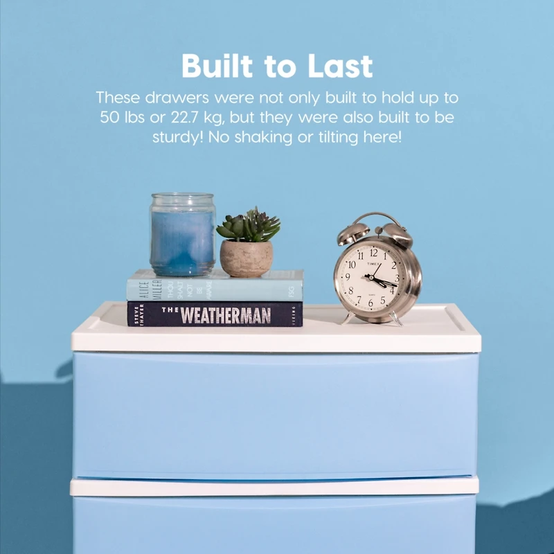 Iris Usa 4 Wide Drawer Storage, Organizer Unit for Bedroom, Closet, Living Room, Nursery, Dorm, White Frame with Matte Soft-Blue Front Panels, Set of