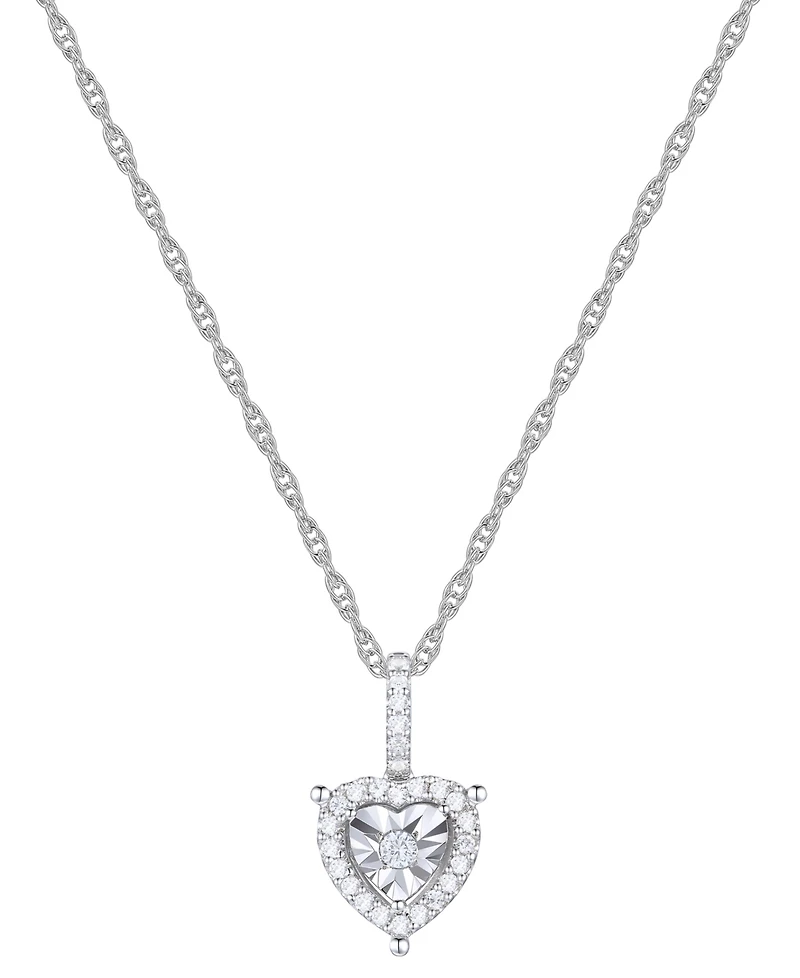 Diamond Heart Halo 18" Pendant Necklace (1/4 ct. t.w.) in Sterling Silver