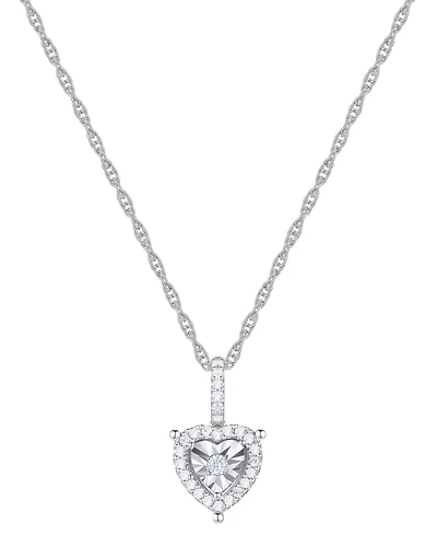 Diamond Heart Halo 18" Pendant Necklace (1/4 ct. t.w.) in Sterling Silver