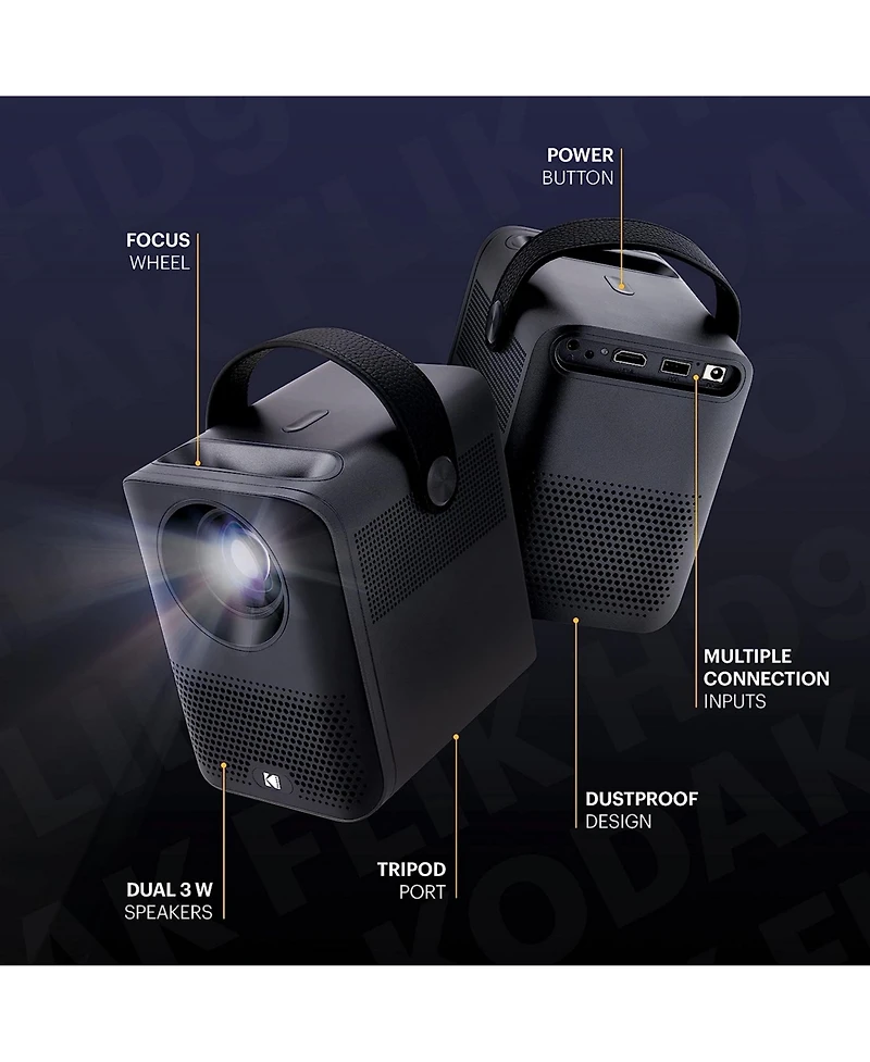 Kodak Flik HD9 Smart Projector with Android Tv, Wifi and Bluetooth