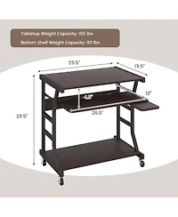 Mobile Computer Desk with Keyboard Tray Mouse Tray and Shelf-Dark Brown