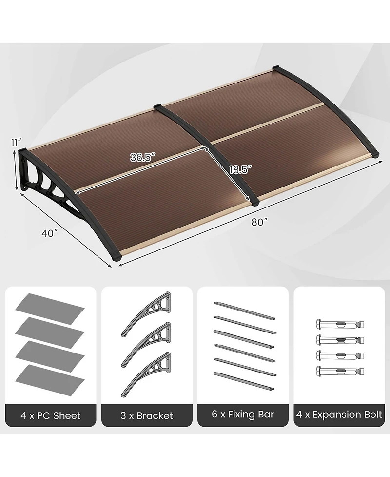 80" x 40" Patio Awning Canopy Window Door Overhang Rain Snow Protection