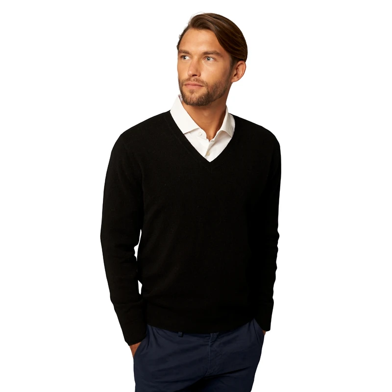 Bellemere New York Men's Solid V-Neck Merino Sweater