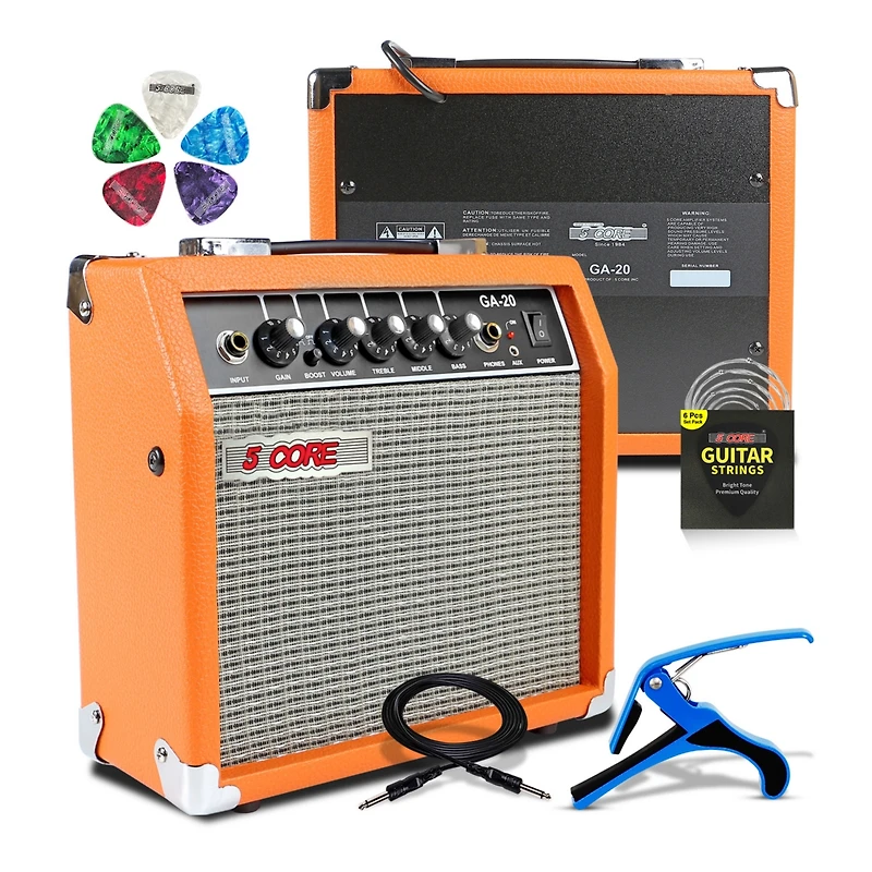 5 Core Guitar Amp 20W Amplifier for Electric Bass Acoustic Practice Amps Small Portable Mini Amplificador para Bajo with Built in Effects