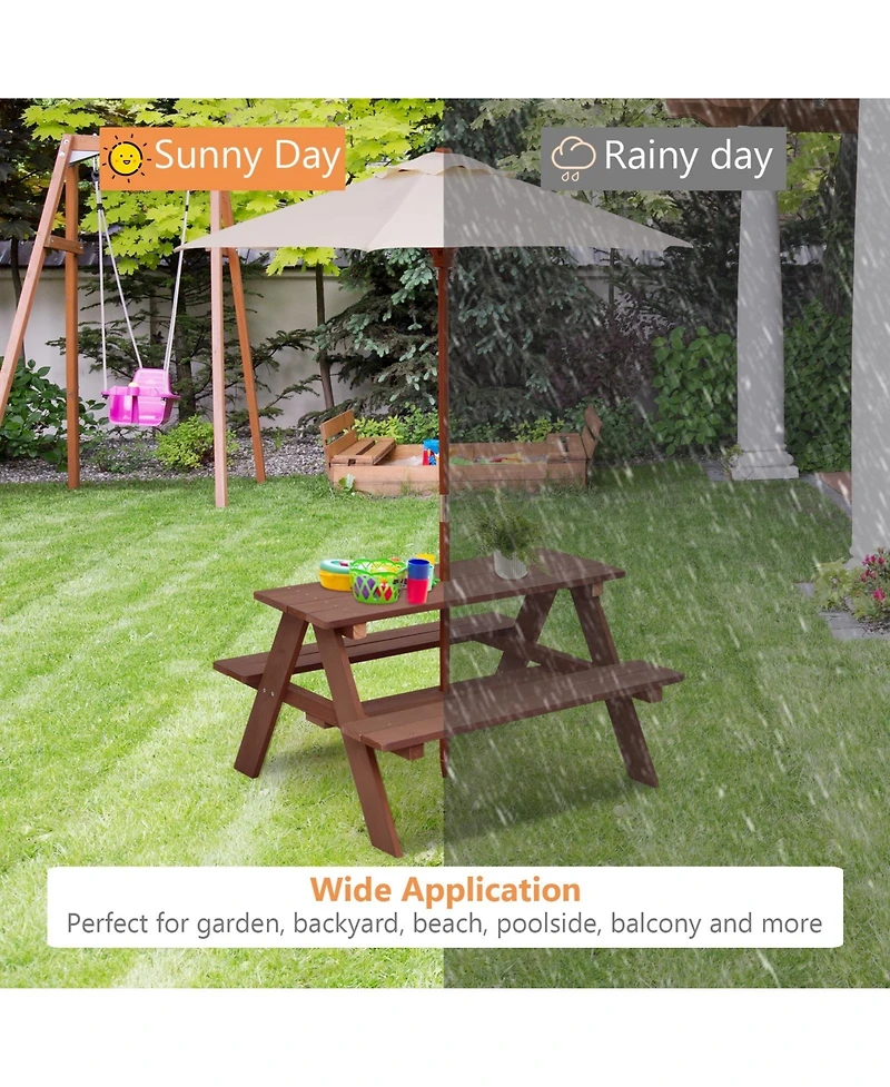 Slickblue Outdoor 4-Seat Kid's Picnic Table Bench with Umbrella
