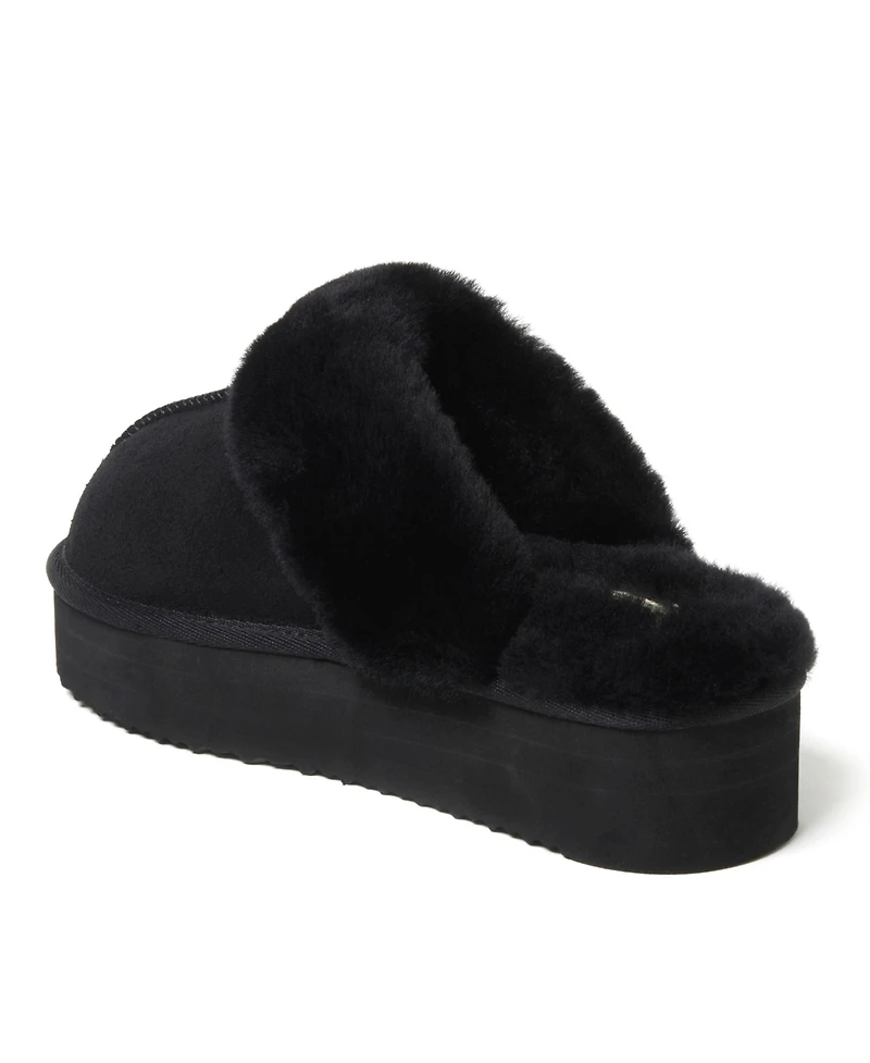 Fireside by Dearfoams Women's Melton Genuine Shearling Platform Scuff Slipper