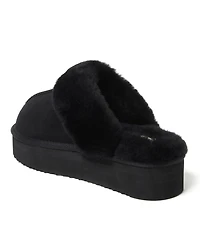 Fireside by Dearfoams Women's Melton Genuine Shearling Platform Scuff Slipper