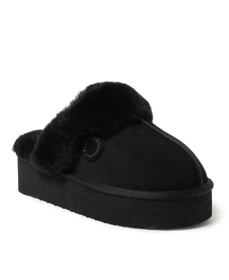 Fireside by Dearfoams Women's Melton Genuine Shearling Platform Scuff Slipper