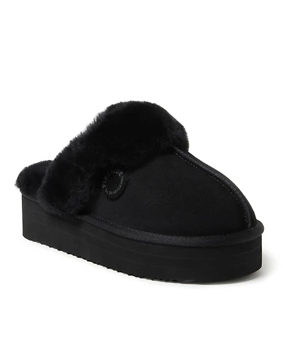 Fireside by Dearfoams Women's Melton Genuine Shearling Platform Scuff Slipper