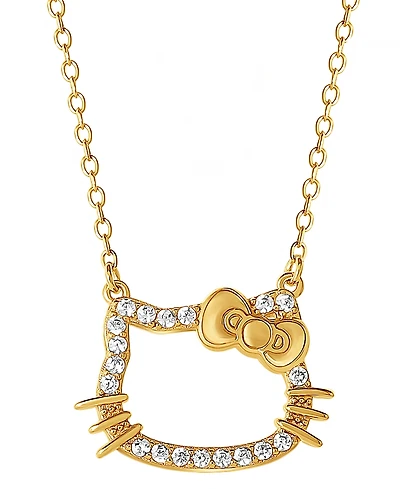 Hello Kitty Cubic Zirconia Silhouette 18" Pendant Necklace in 18k Gold-Plated Sterling Silver
