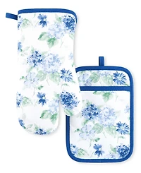 Martha Stewart Amber Floral Oven Mitt Pot Holder Oven Mitt 7" x 13", Pot Holder 7" x 10" 2 Pk