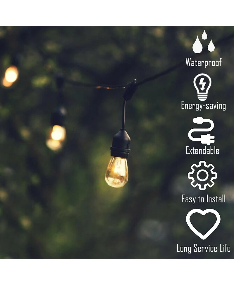 2 Pieces 48 Ft Led Outdoor Waterproof Commercial String Lights Bulbs