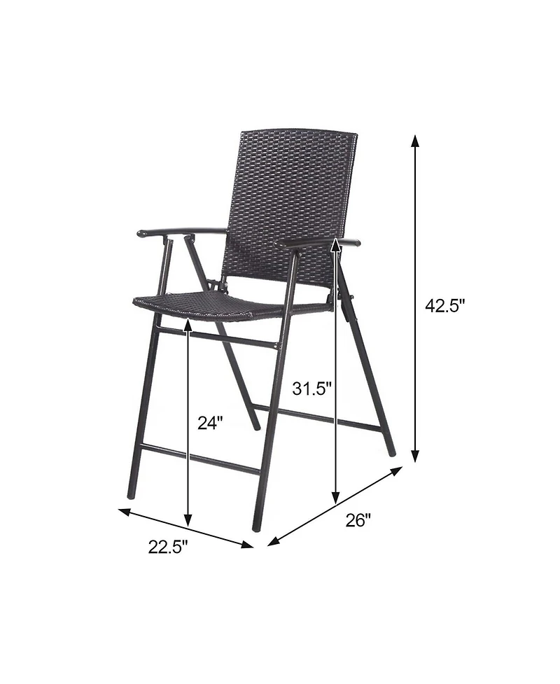 Set of 4 Folding Rattan Bar Chairs with Footrests and Armrests for Outdoors and Indoors
