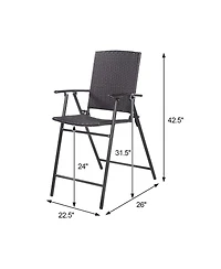 Set of 4 Folding Rattan Bar Chairs with Footrests and Armrests for Outdoors and Indoors