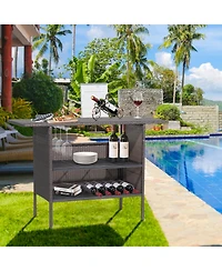 Outdoor Wicker Bar Table with 2 Metal Mesh Shelves