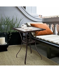 28.5 Inch Outdoor Patio Square Glass Top Table with Rattan Edging