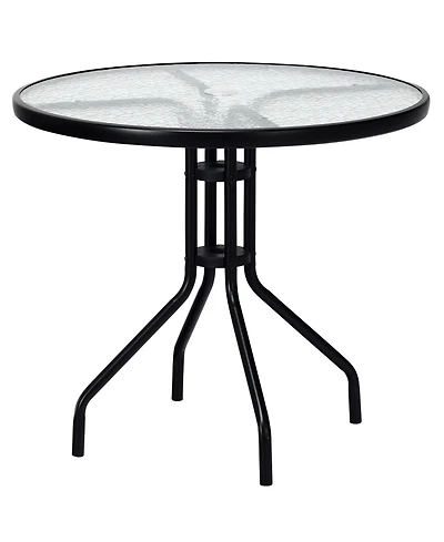 32 Inch Outdoor Patio Round Tempered Glass Top Table with Umbrella Hole