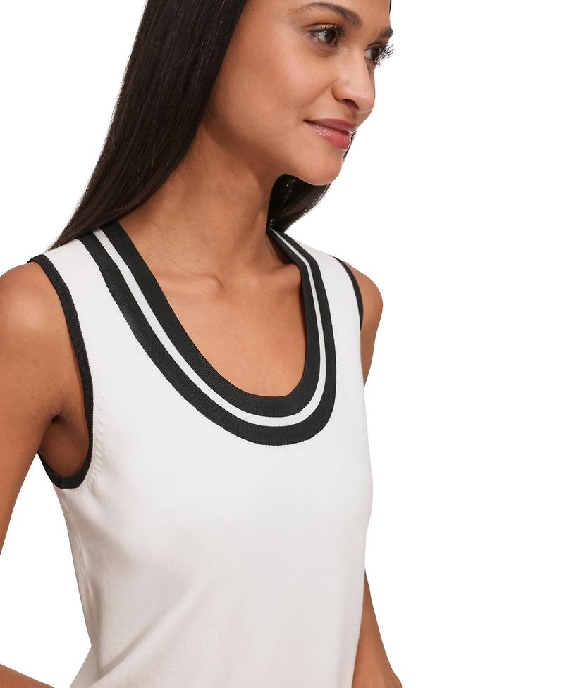 Karl Lagerfeld Women's Scoop-Neck Sleeveless Knit Top with Contrast Trim