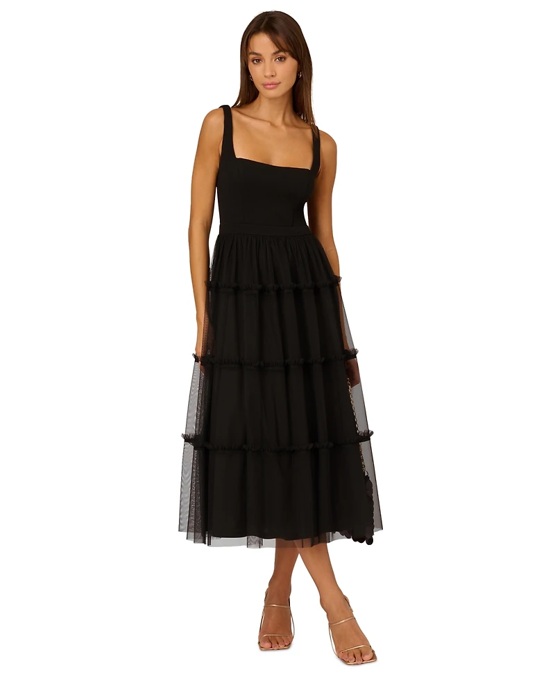 Adrianna Women's Square-Neck Midi Mesh Dress