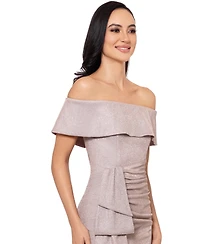 Xscape Women's Off-The-Shoulder Draped-Detail Leg-Slit Gown