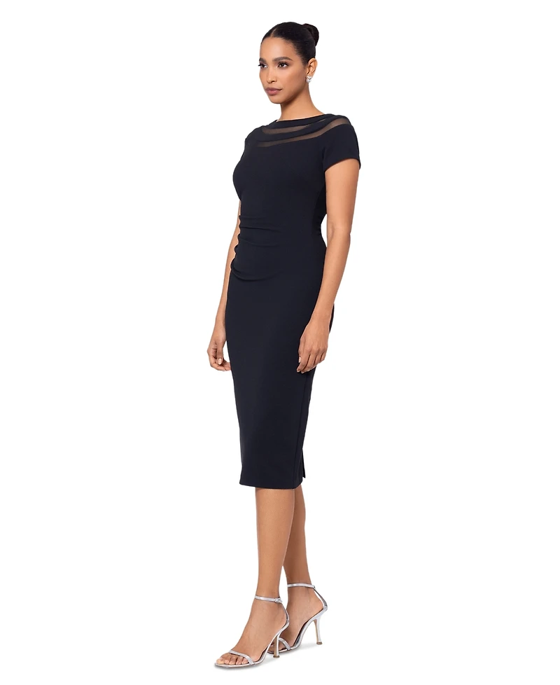 Xscape Women's Illusion Boat-Neck Short-Sleeve Dress