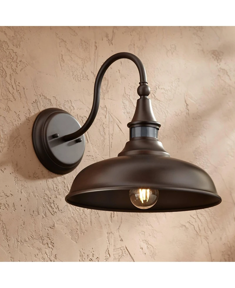 John Timberland Gough Rustic Farmhouse Outdoor Barn Light Fixture Bronze Dusk to Dawn Motion Sensor Dark Sky 12 1/2" for Post Exterior Deck House