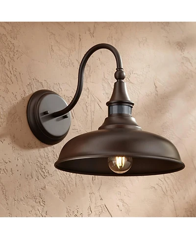 John Timberland Gough Rustic Farmhouse Outdoor Barn Light Fixture Bronze Dusk to Dawn Motion Sensor Dark Sky 12 1/2" for Post Exterior Deck House