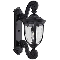 Bellagio European Outdoor Wall Light Fixture Texturized Black Dual Scroll Arm 24" Clear Hammered Glass for Exterior House Porch Patio Outside Deck Gar