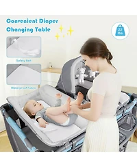 4-in-1 Convertible Portable Baby Play yard with Toys and Music Player