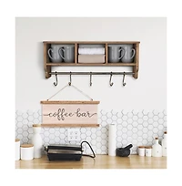 Rustic Coat Rack Wall Mounted Shelf With Hooks & Baskets, Entryway Organizer 5 And Cubbies