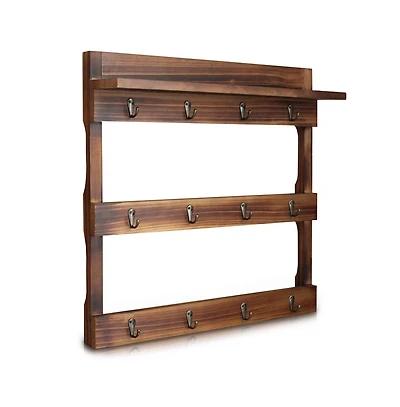 Rustic Mug Rack Wall Mounted With Shelf - Coffee Cup Hangers - Built In Shelf For Coffee Or Sugar, Wooden Coffee Mug Organizer
