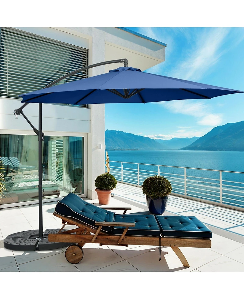 Slickblue Offset Cantilever Umbrella with 8 Ribs and Cross Base for Patio Shade