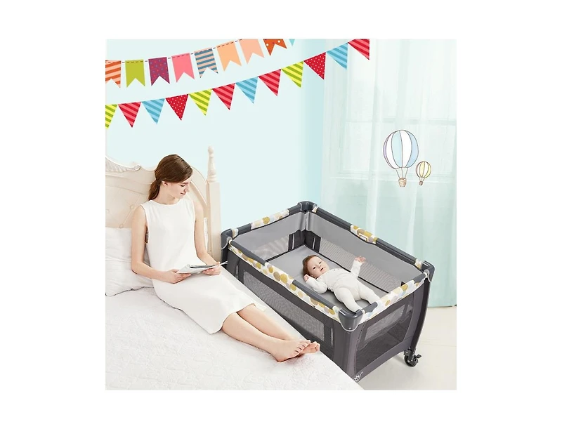 4-in-1 Convertible Portable Baby Playard Newborn Napper with Music and Toys