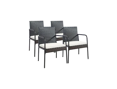 4 Pieces Patio Wicker Rattan Dining Chair Set with Comfy Cushions