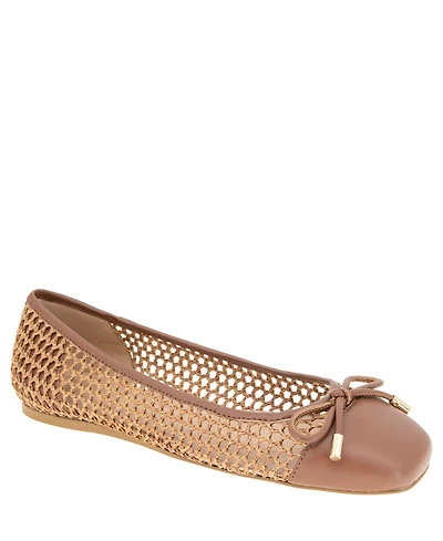 BCBGeneration Women's Hartly Woven Raffia Square Toe Ballet Flats