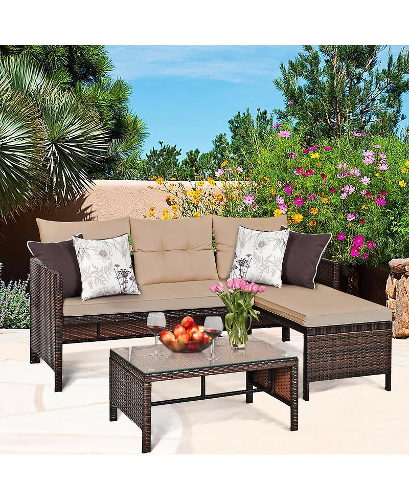 3 Pieces Patio Wicker Rattan Sofa Set