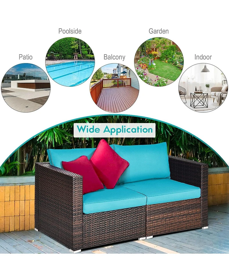 2 Pieces Patio Rattan Sectional Conversation Sofa Set