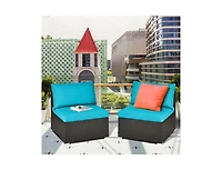2 Pieces Patio Rattan Armless Sofa Set with Cushions and Pillows