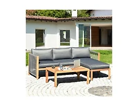 3 Pieces Patio Acacia Wood Sofa Furniture Set with Nylon Rope Armrest